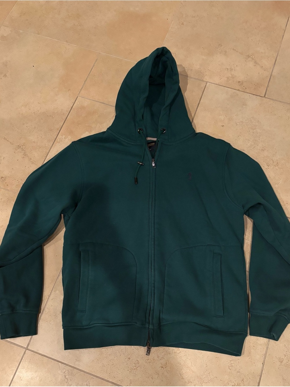 Fusaro Antonio Men's Deep Teal Full-Zip Fleece Cotton Hooded Sweater XXL